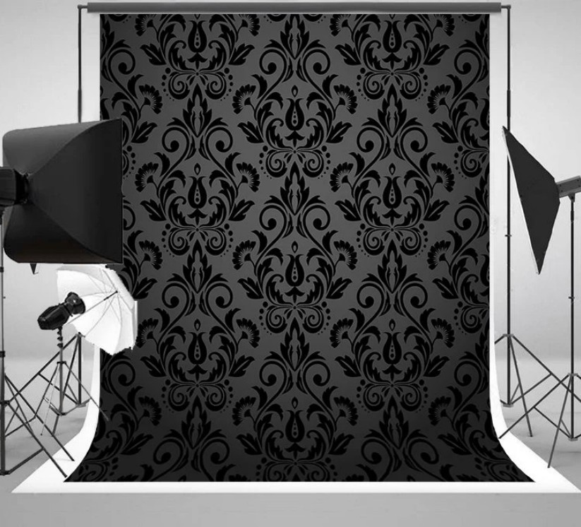Photography Dark Cloth - nero grigio bianco damascato floreale scuro